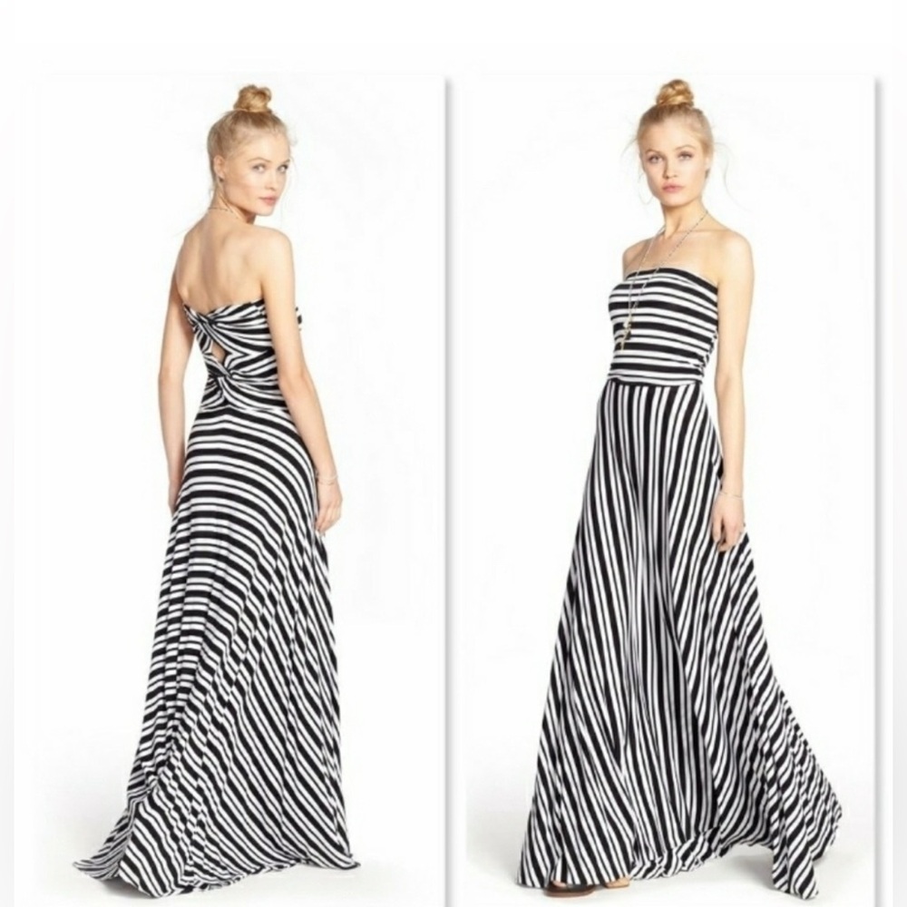 Felicity & Coco jersey strapless maxi Dress Striped Black White